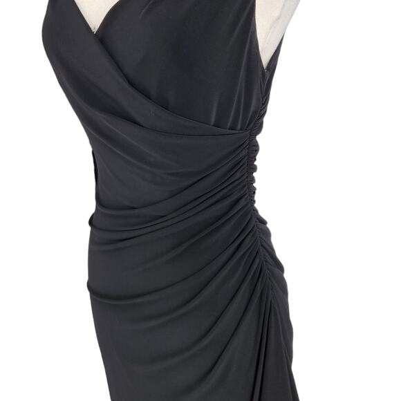 Laundry Black Asymmetrical Faux Wrap Ruched Party Dress Sleek Curve Hugging 4 - Picture 3 of 7